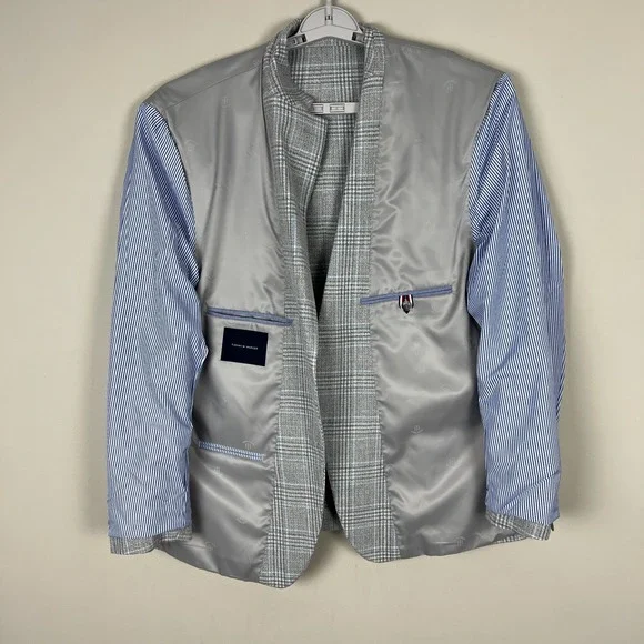 TOMMY HILFIGER Blazer Jacket Sport Coat Mens 46S Gray Blue Glen Plaid Preppy